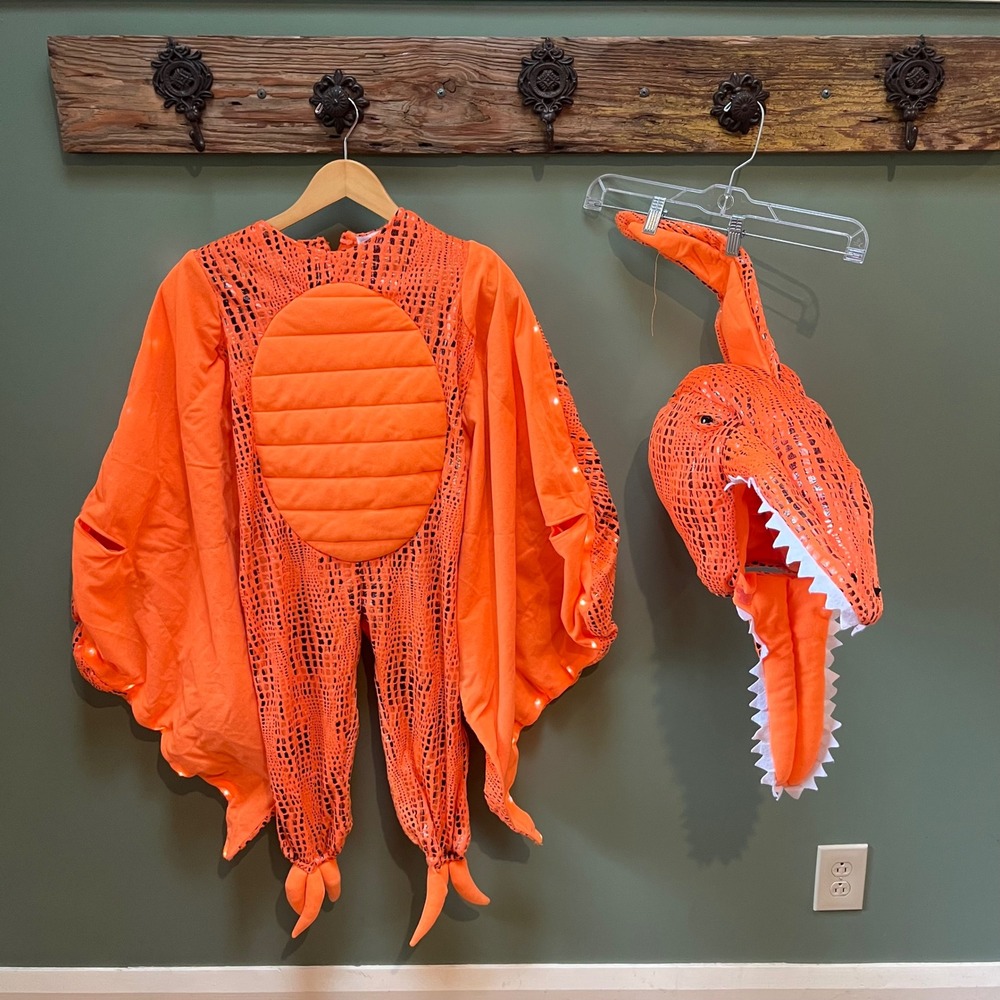 Pottery Barn Kids Orange Light Up Pterodactyl Dinosaur Costume Set 4-6